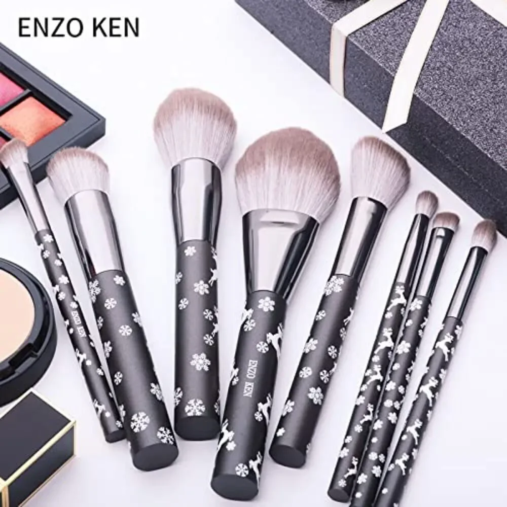 Luxury Enzo Ken 9pcs Professional Snowflake Cosmetic Makeup Brush Set With Case